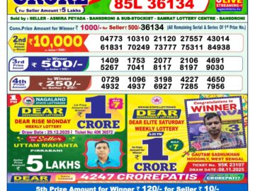 Dhankesari Result Today 1 PM Lottery Sambad 30/12/25